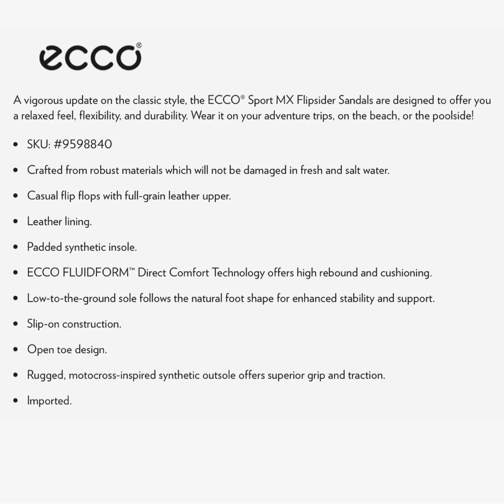 NIB Ecco MX Flipsider Chill Flip Flops Thong Slide Sandals Concrete - Picture 11 of 15